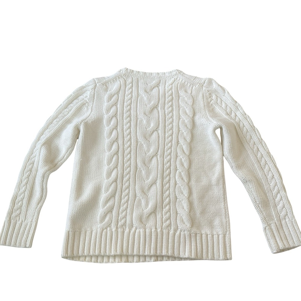 L.L. Bean Womens Size PM Petite White Sweater Cable Knit Heavy Thick 100% Cotton - Picture 2 of 7